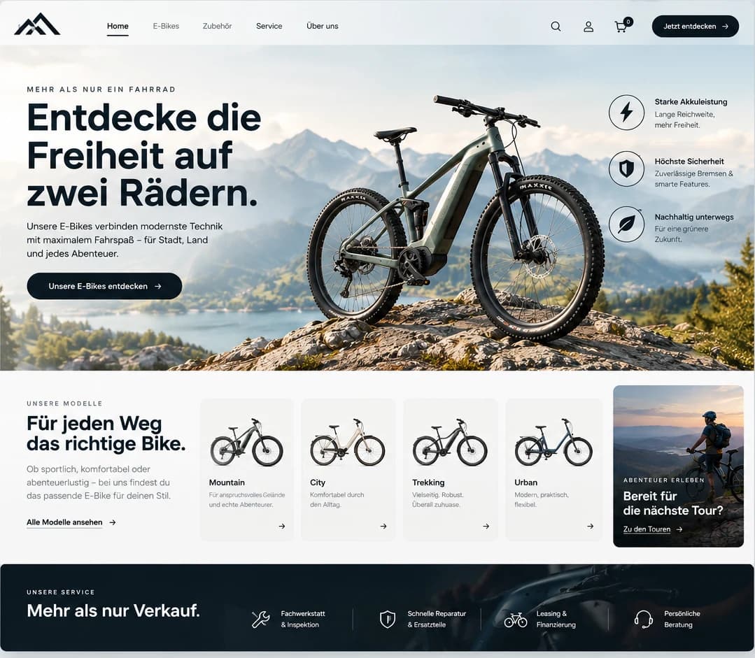 Beispielentwurf für einen E-Bike-Händler am Computer
