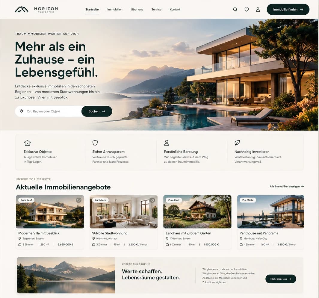 Beispielentwurf für einen Immobilienanbieter am Computer